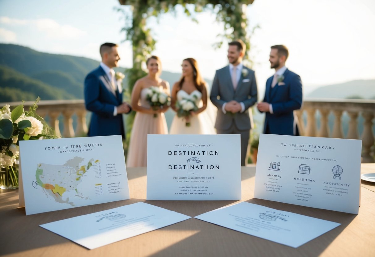 Guests receive elegant destination wedding invitations with a map, itinerary, and accommodation details, creating excitement and anticipation for the upcoming event