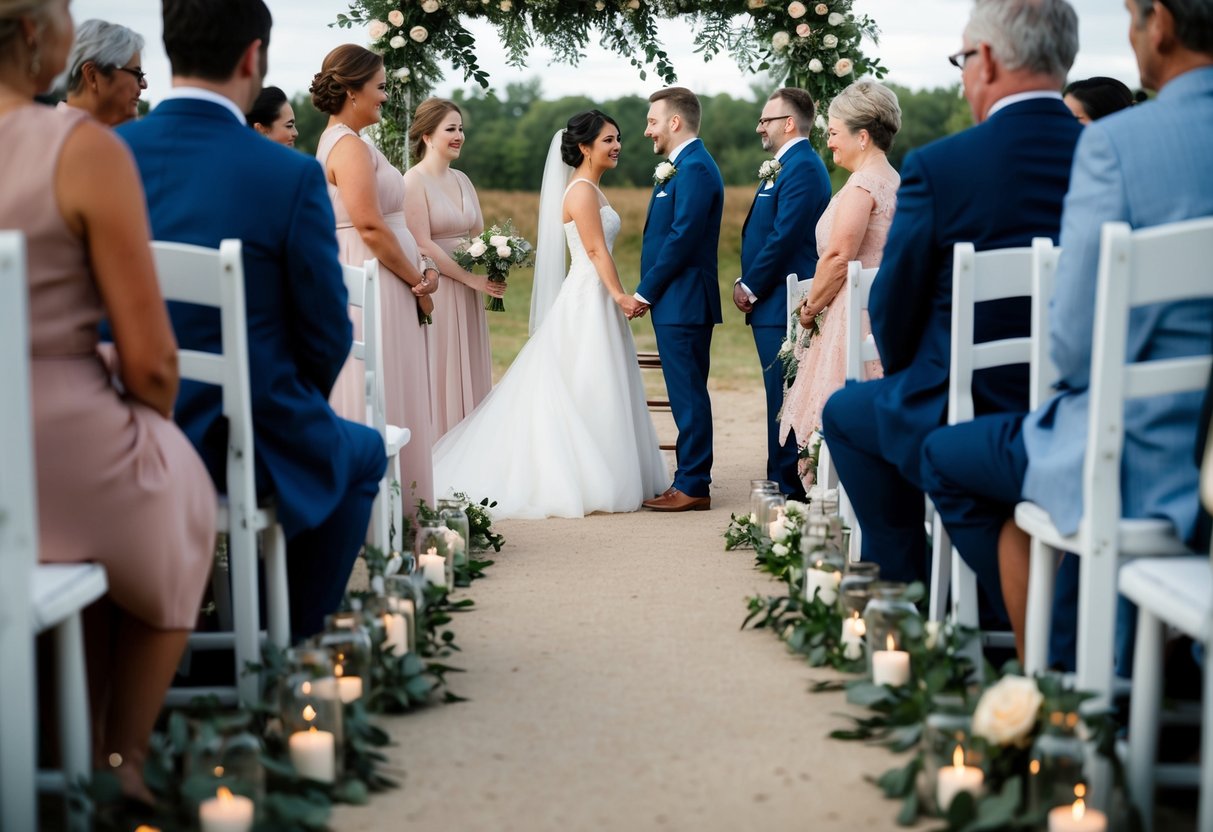 A small wedding ceremony with minimal guests and simple decorations