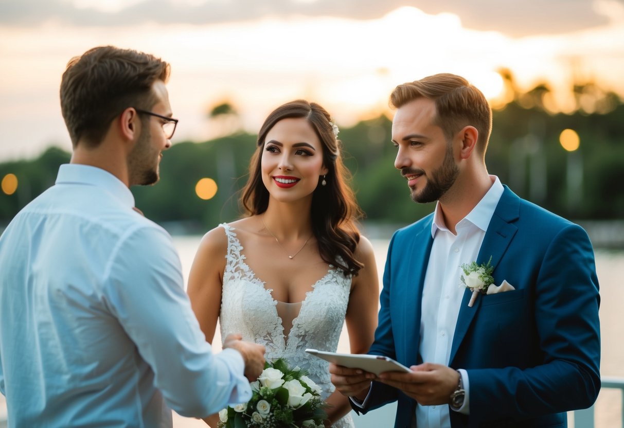 A couple discussing guest list for a destination wedding