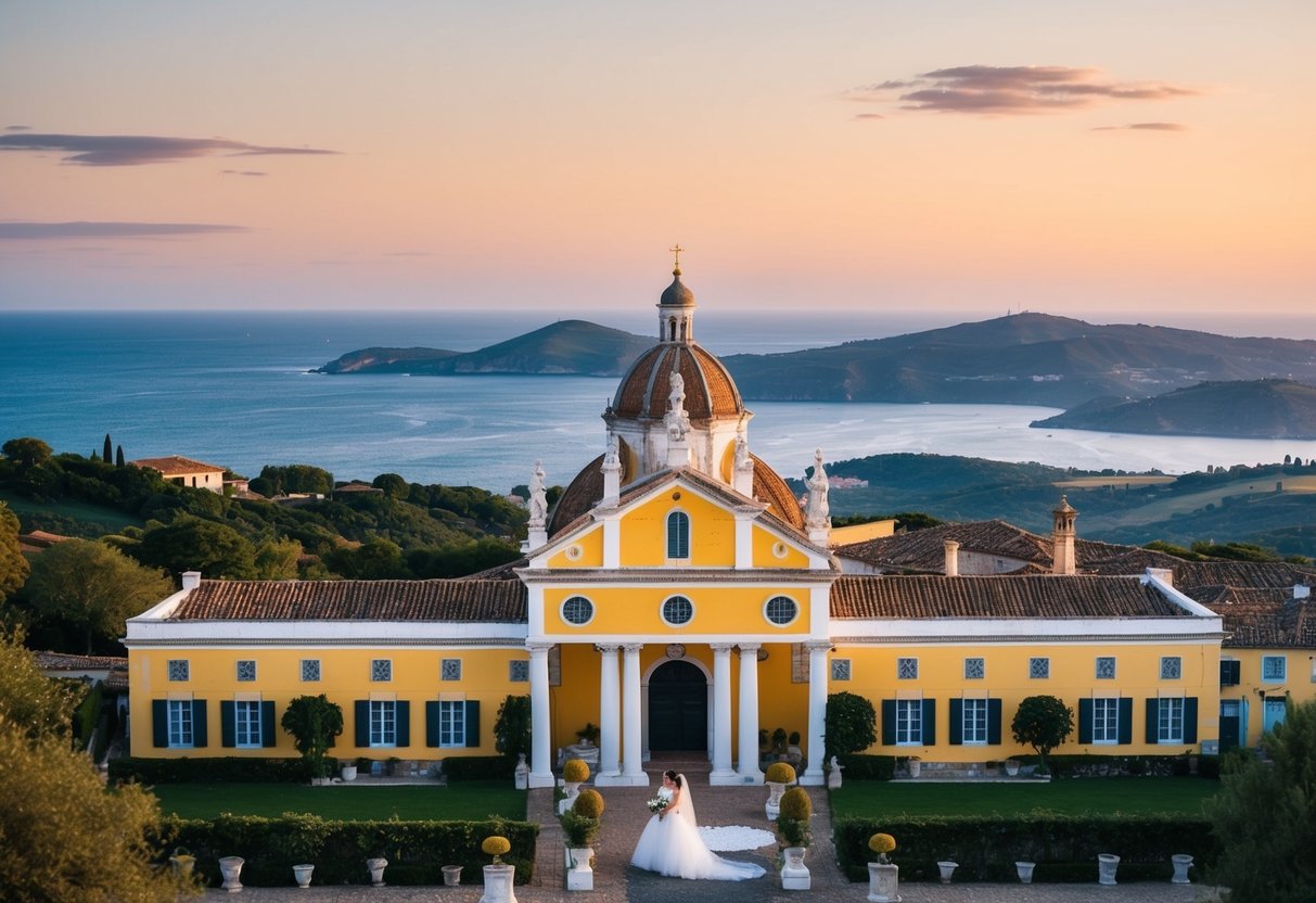 A scenic view of a picturesque Italian and Portuguese wedding venue with beautiful landscapes and traditional architecture