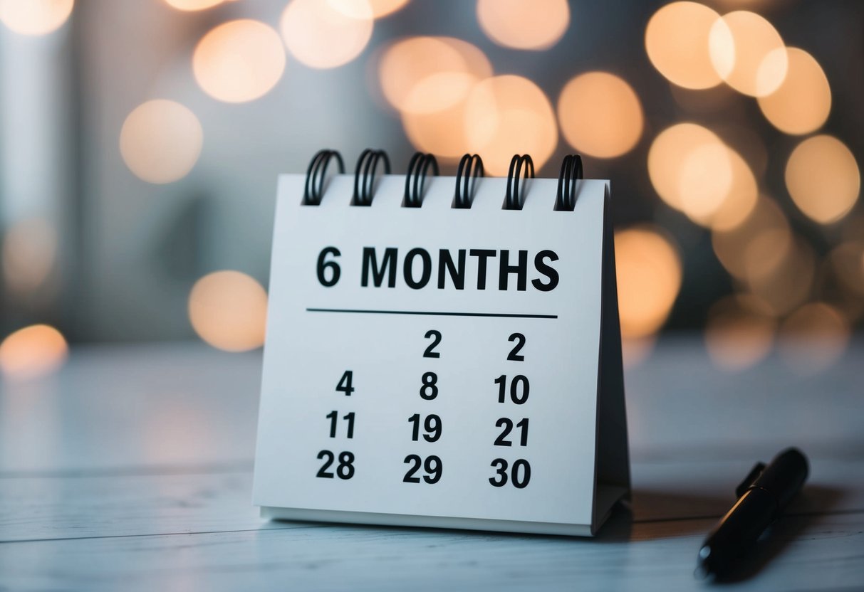 A calendar with a circle around the date 6 months from today