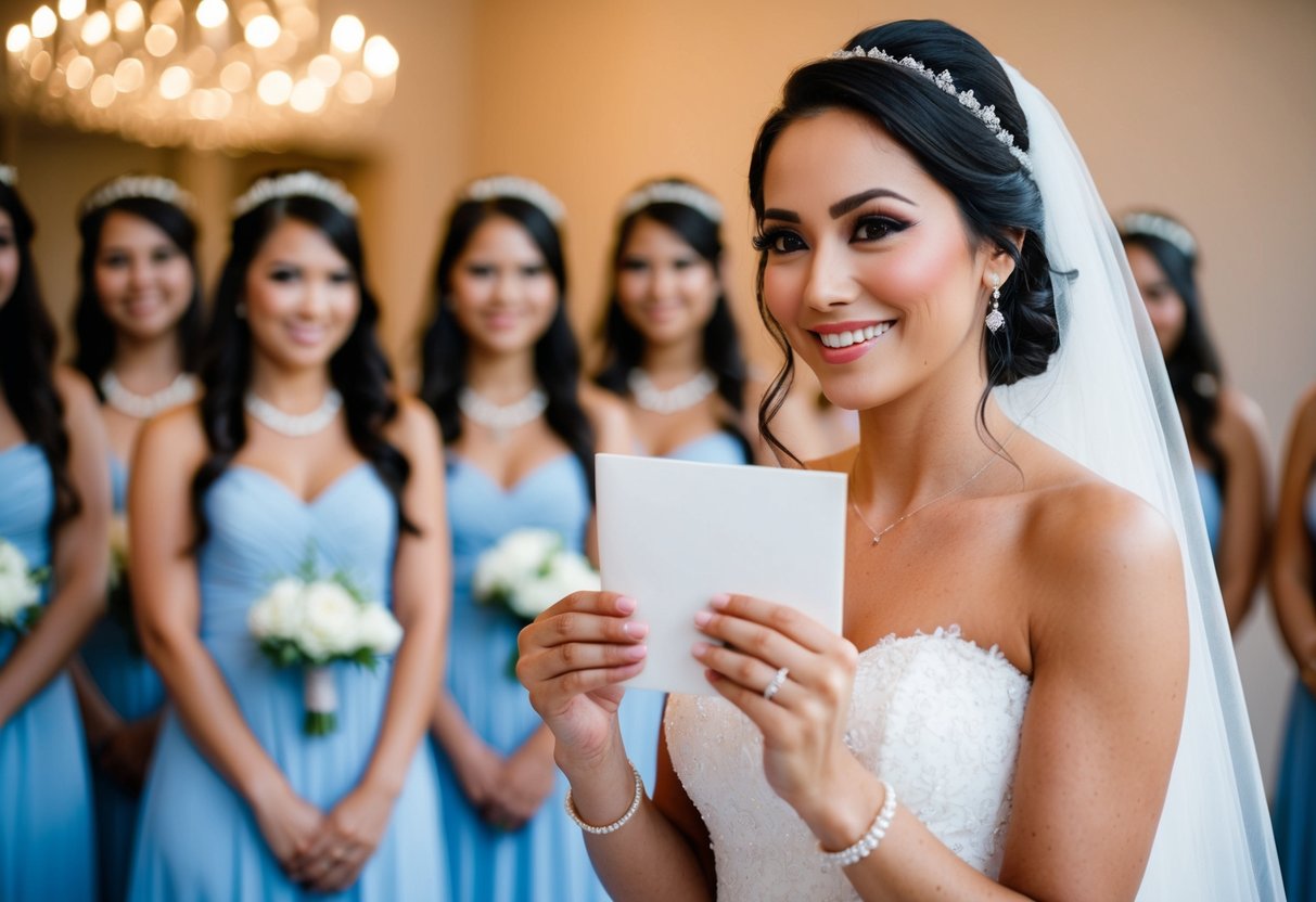 A woman declines a bridesmaid offer with a polite smile