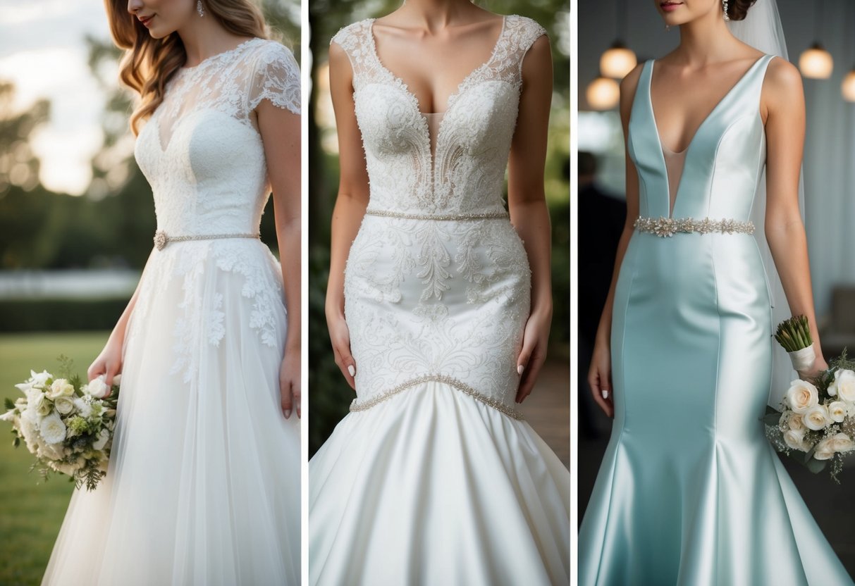 A wedding dress is elegant and traditional, while a bridal gown is modern and trendy. The wedding dress features lace and tulle, while the bridal gown includes sleek satin and beading