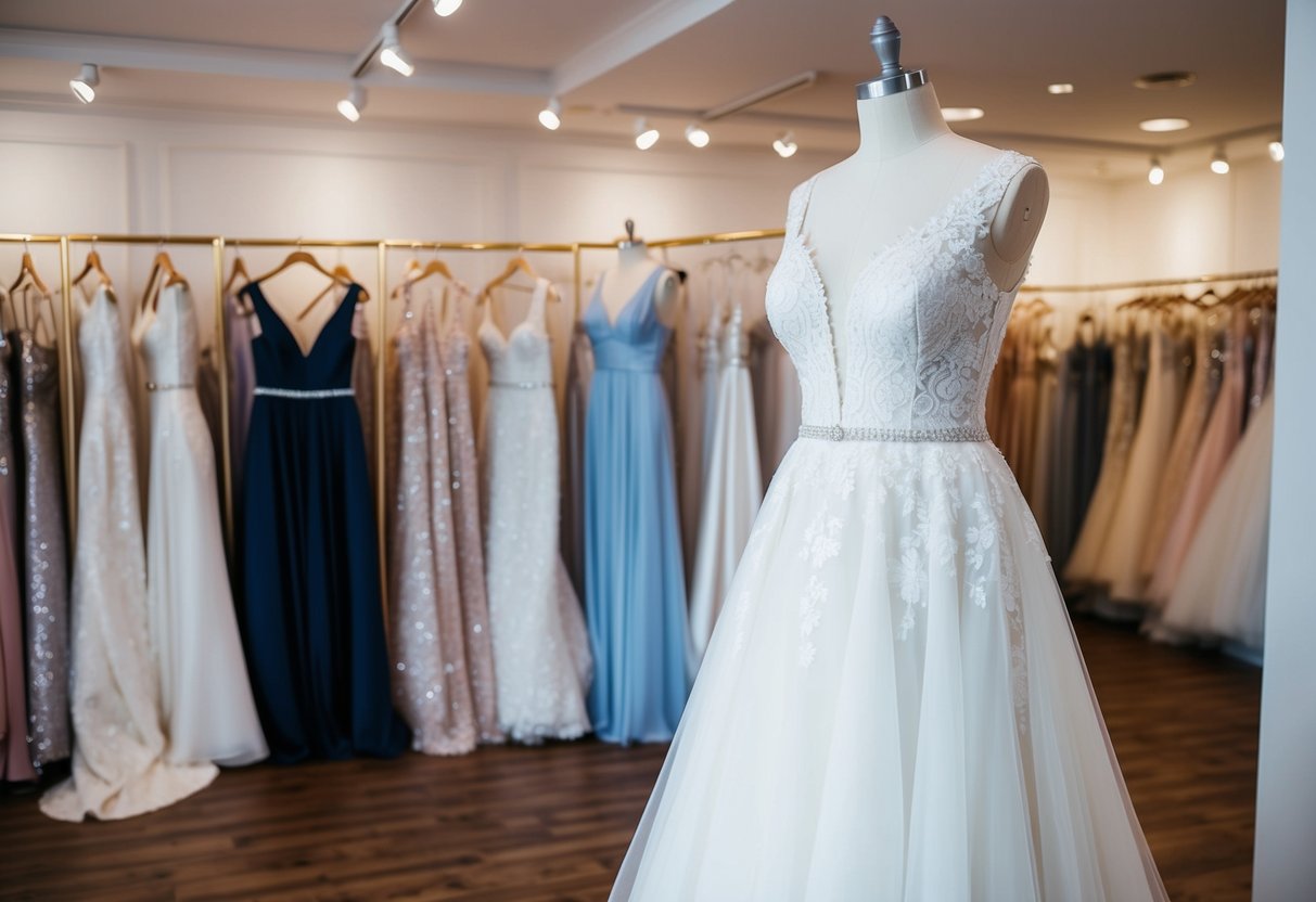 A wedding dress boutique with a variety of elegant gowns on display