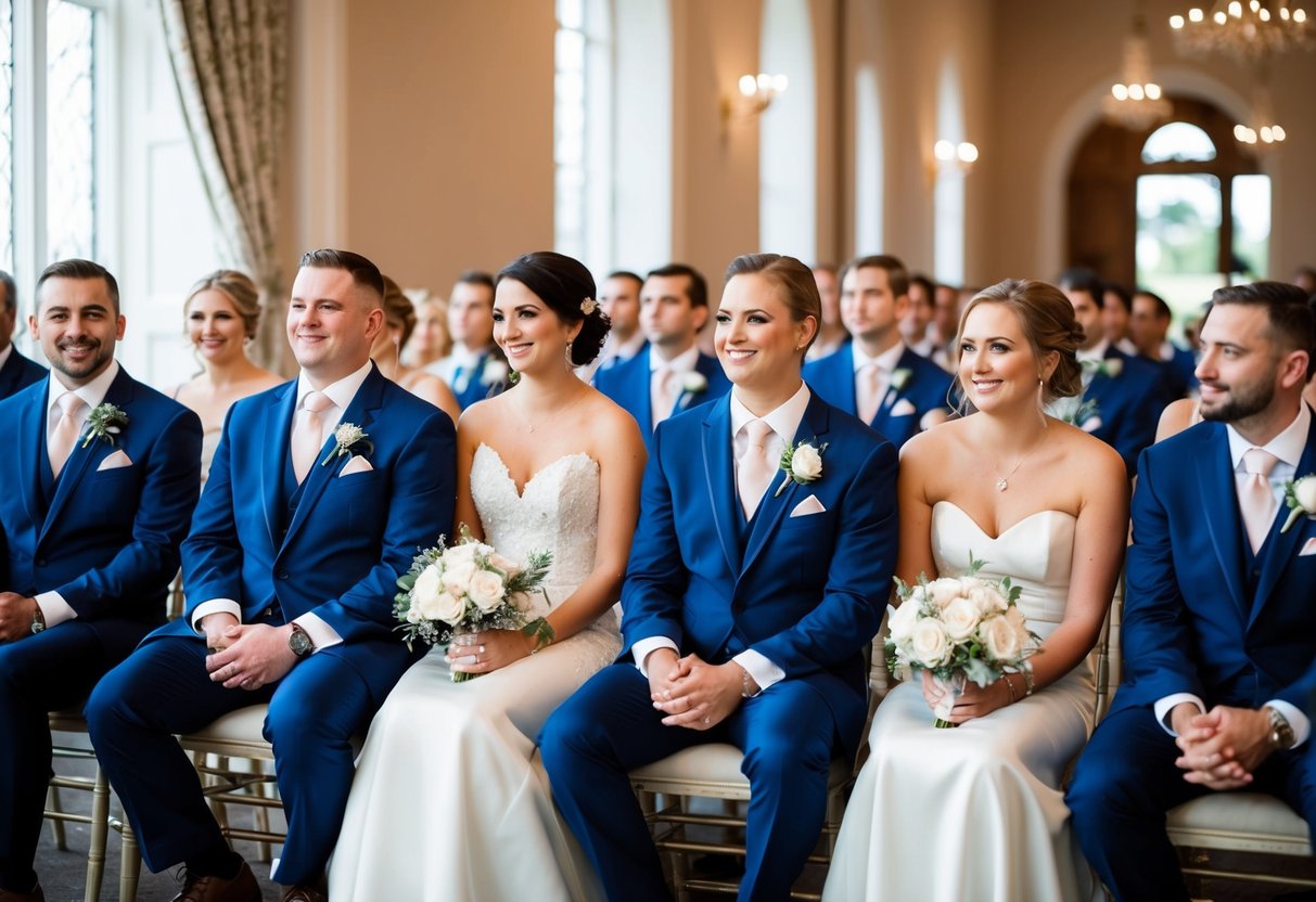 Groomsmen and bridesmaids seated during ceremony