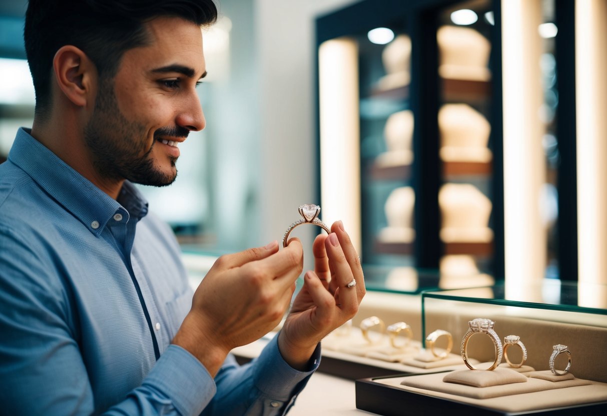 A person at a jewelry store purchasing a wedding ring