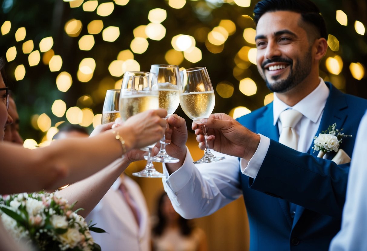 The best man raises a glass in a toast