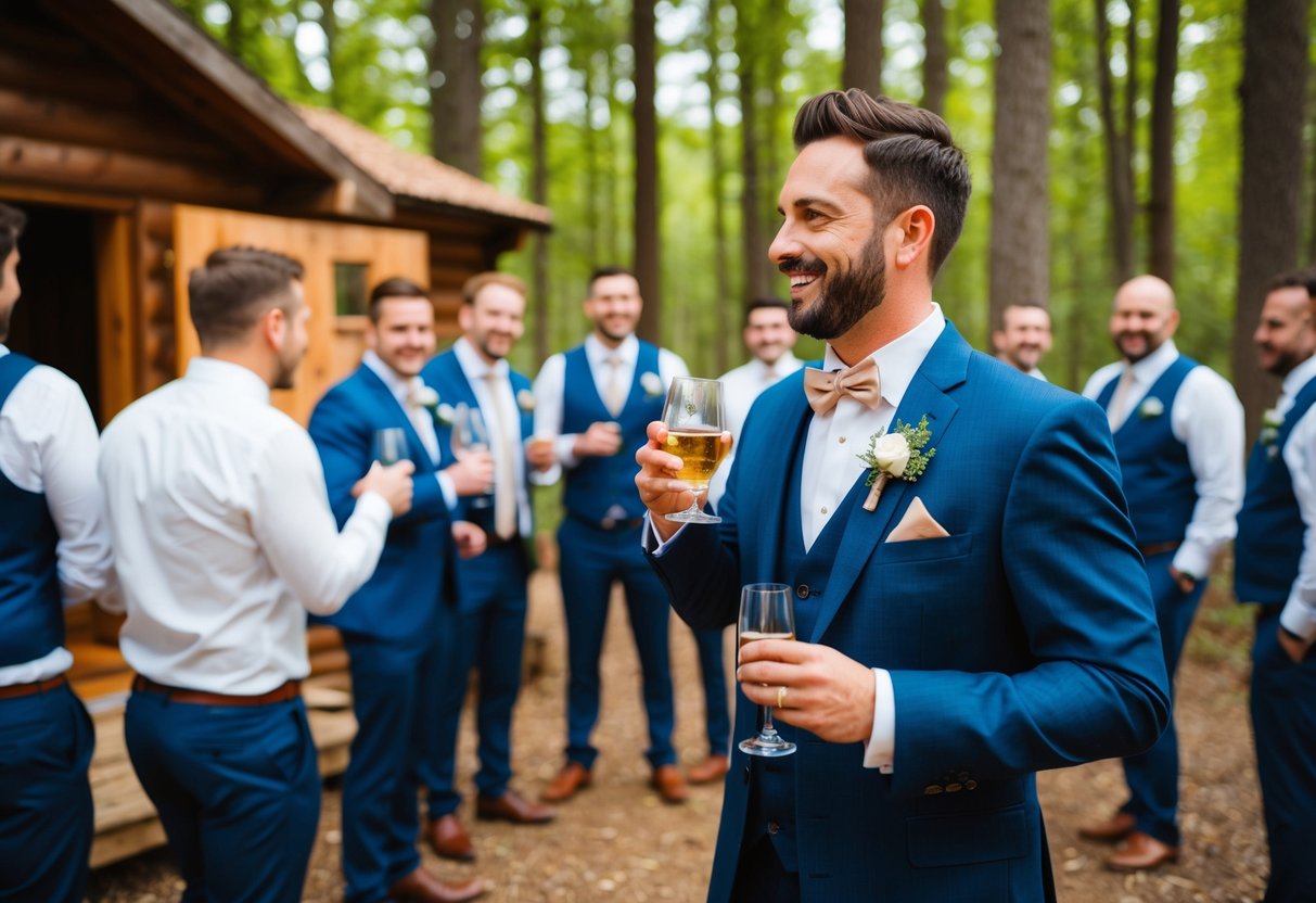 The best man organizes a stag party at a rustic cabin in the woods