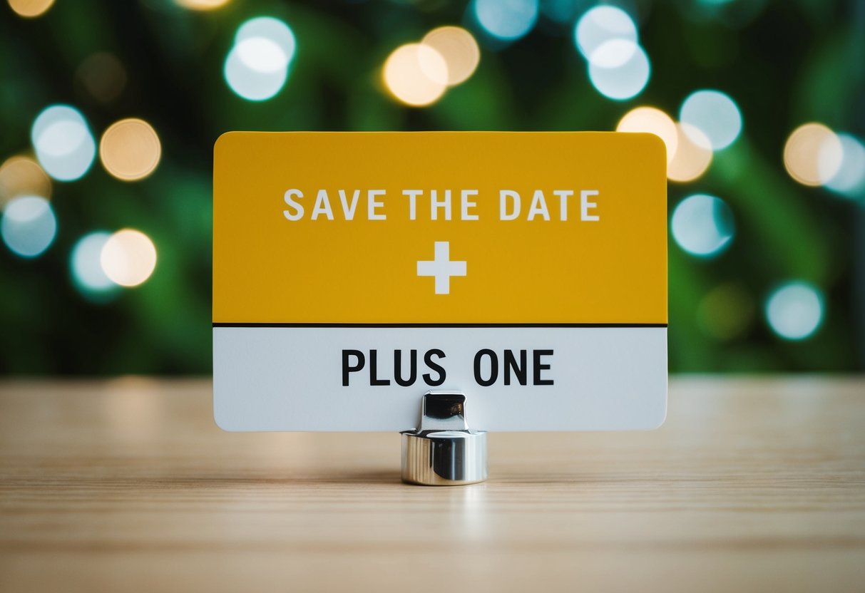 A save the date card with a plus one option highlighted