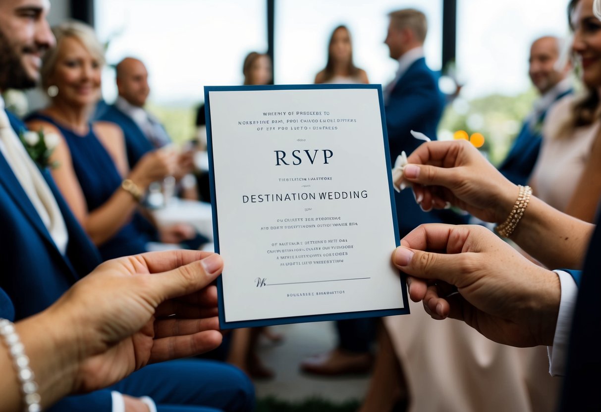 Guests receiving destination wedding invitations with RSVP deadline