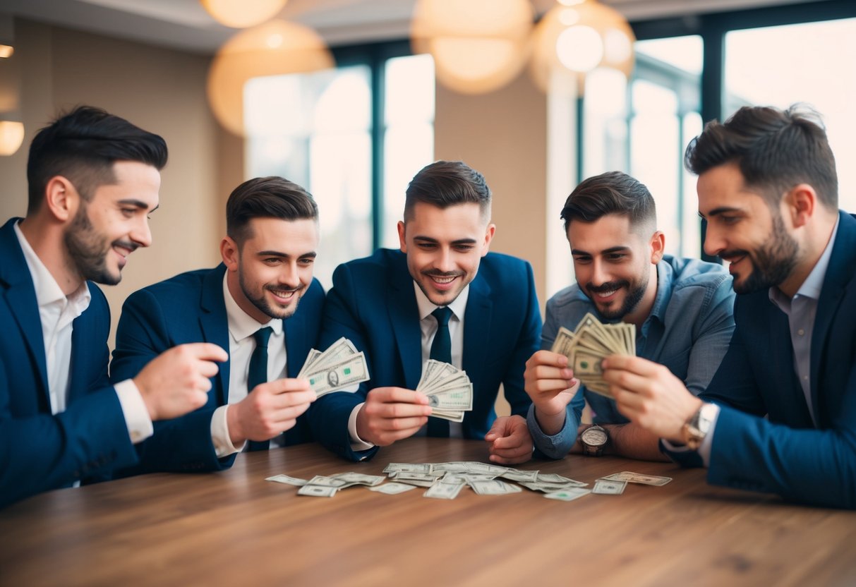 A group of men pool money for a stag do