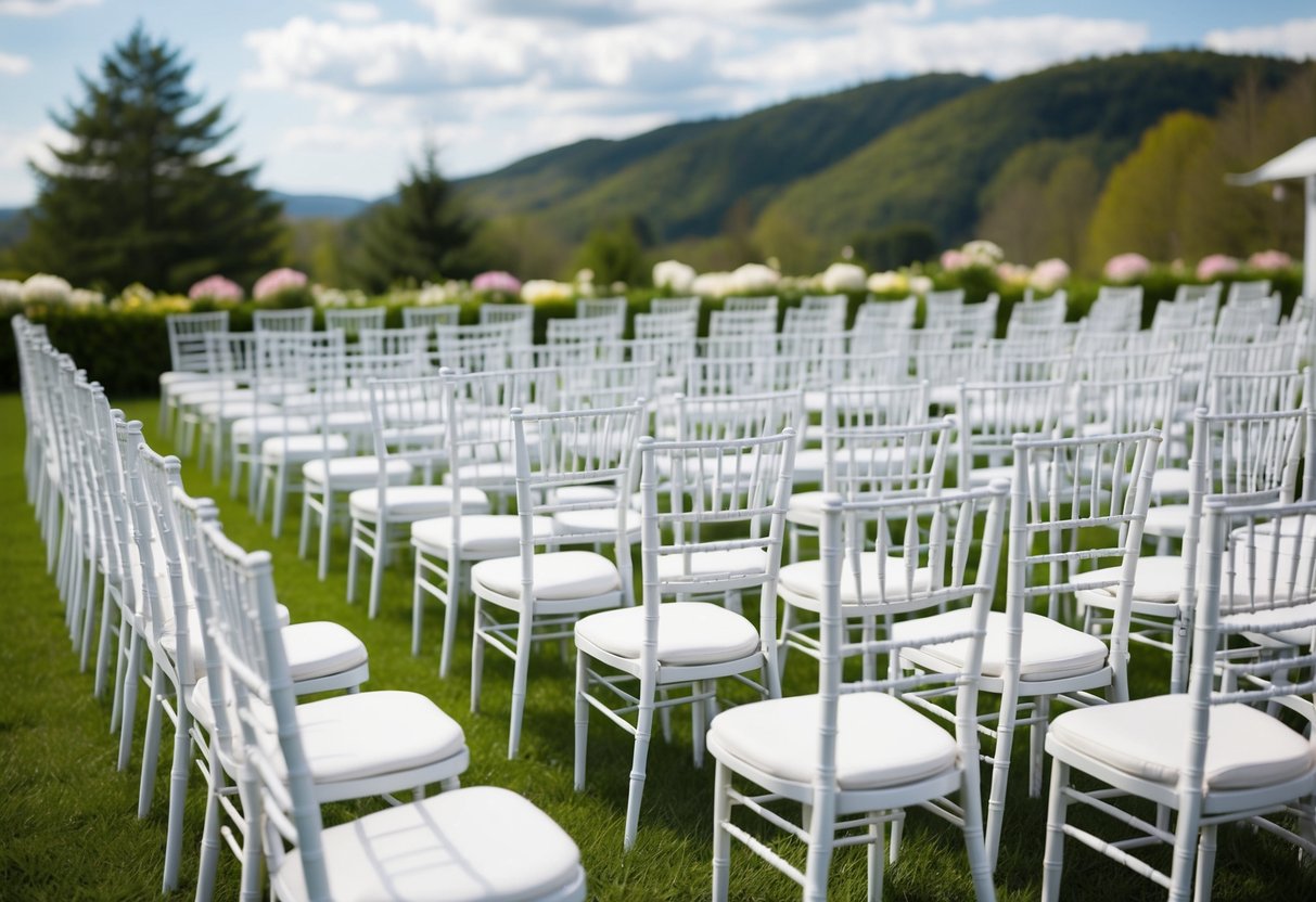 A scenic outdoor wedding venue with rows of empty chairs and a picturesque backdrop, indicating a high number of declined invitations