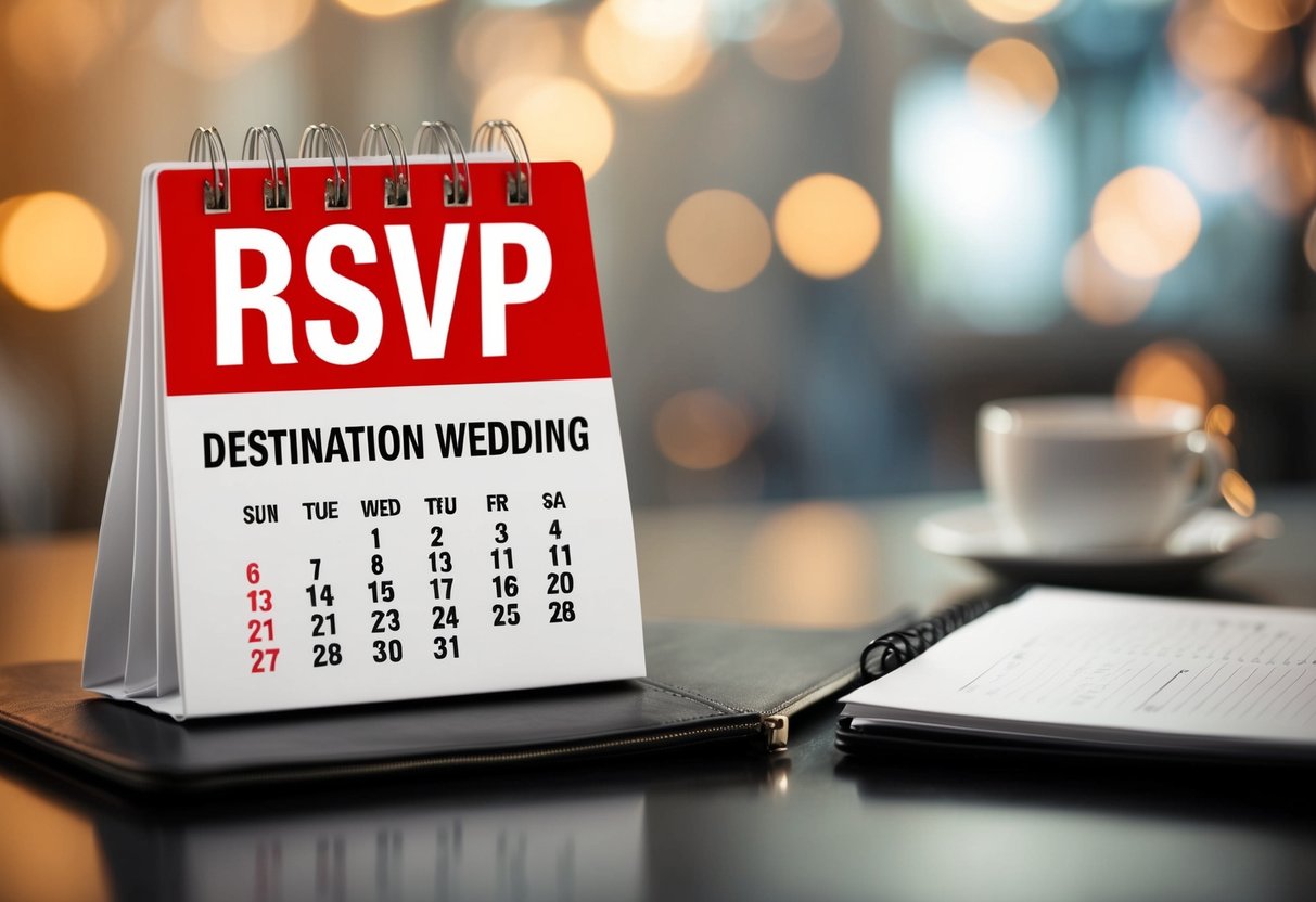 A calendar with a highlighted date for the destination wedding RSVP