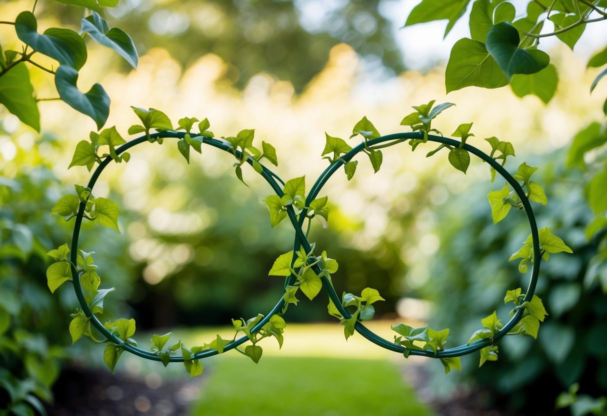A serene garden with two intertwining vines, symbolizing the unity and commitment of marriage vows