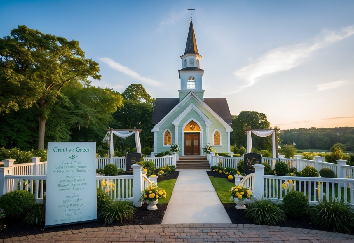 A serene, picturesque setting at Gretna Green with a charming chapel and lush greenery, offering various wedding vow renewal packages