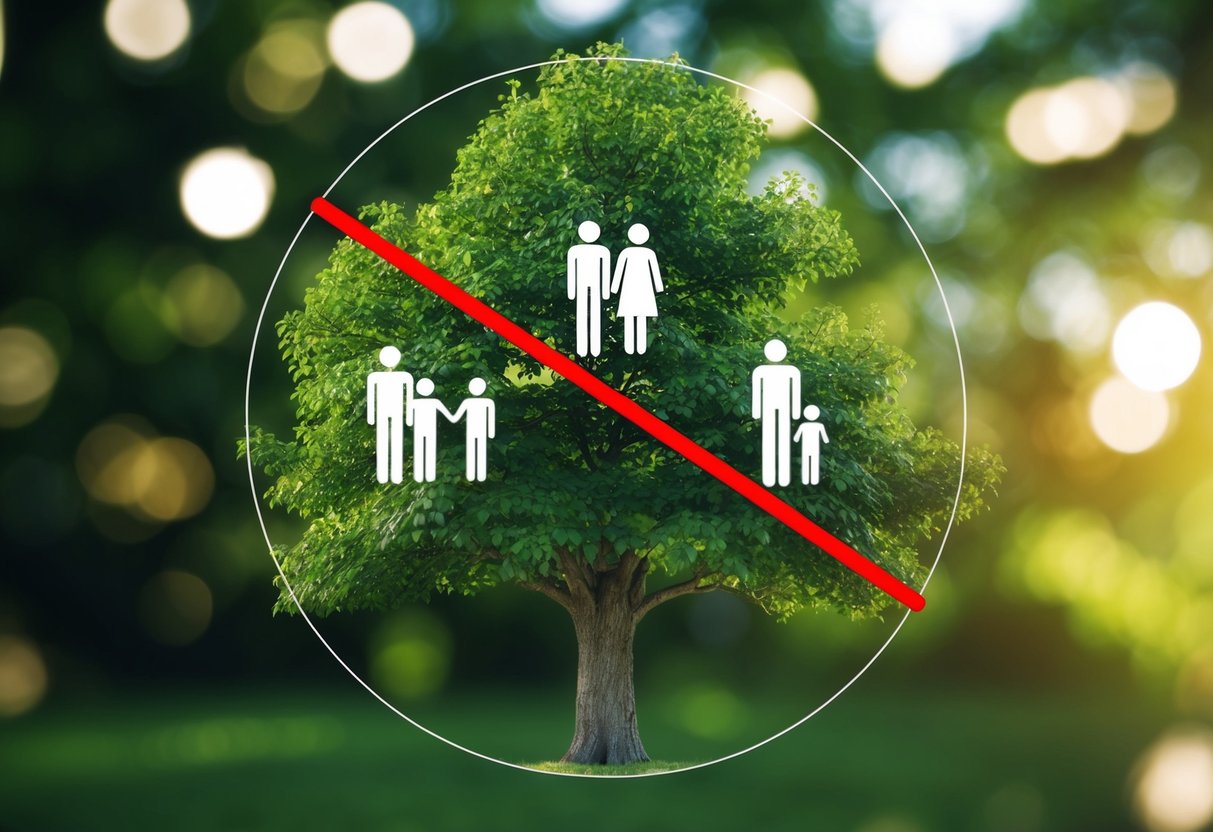 A family tree with uncle and nephew highlighted, surrounded by a red circle with a line through it