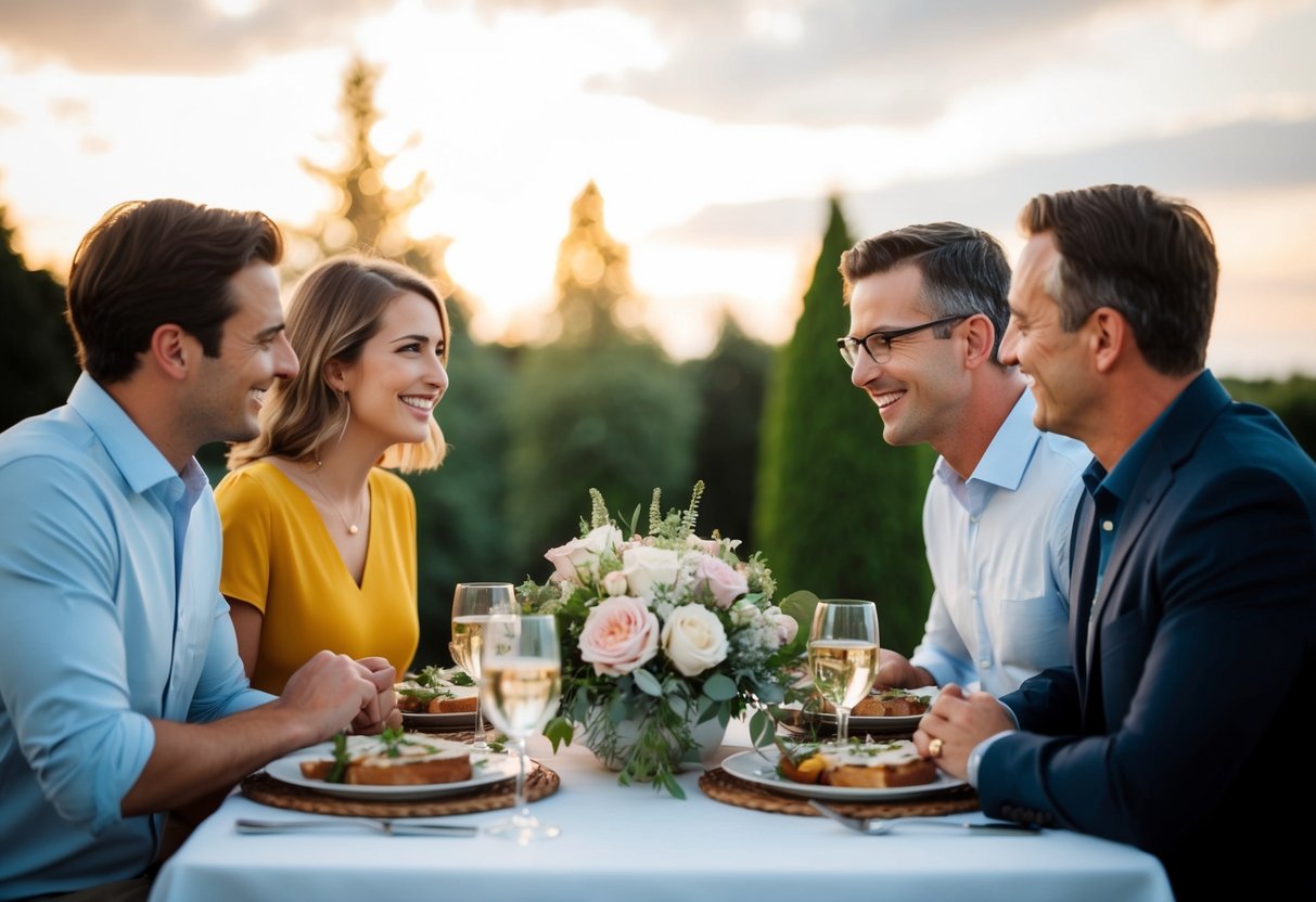 A family gathering with two couples, one being the sister and her husband, and the other being the husband's brother