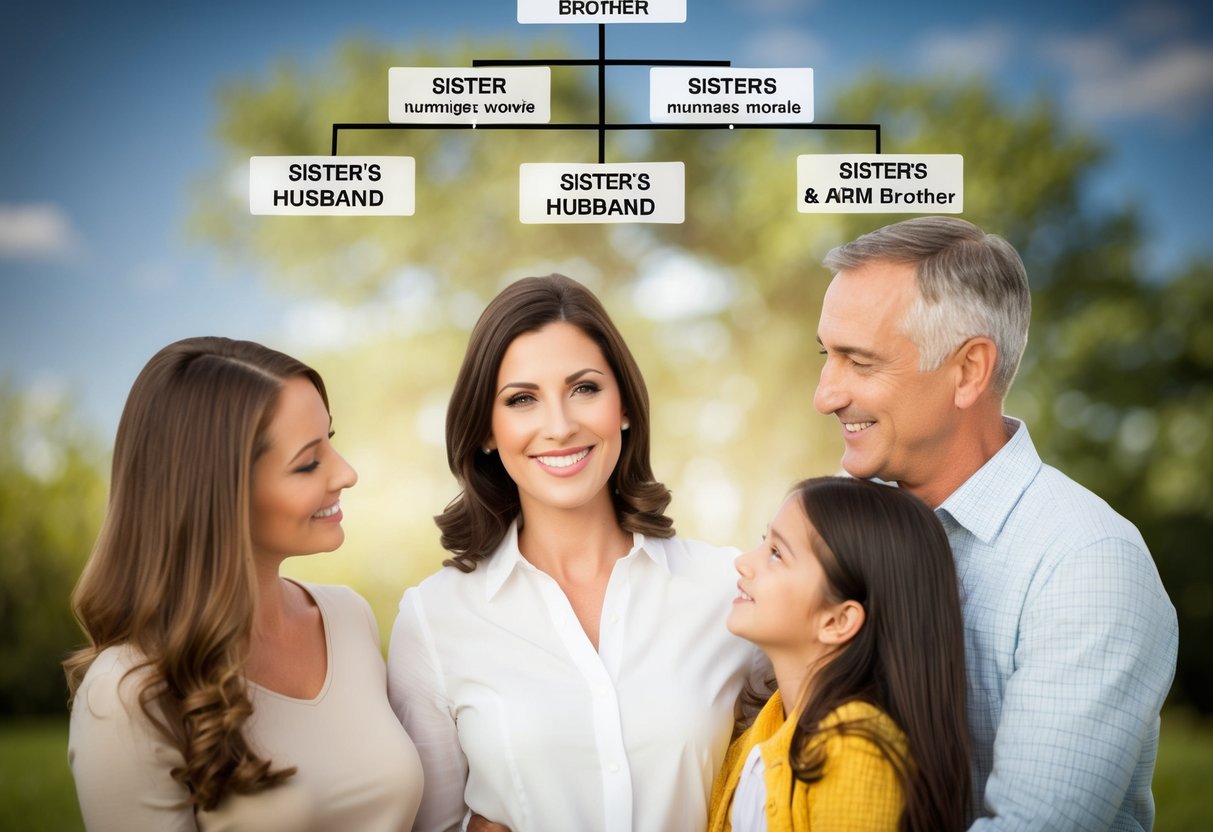 A family tree with interconnected branches, showing the relationships between a woman, her sister, her sister's husband, and her sister's husband's brother