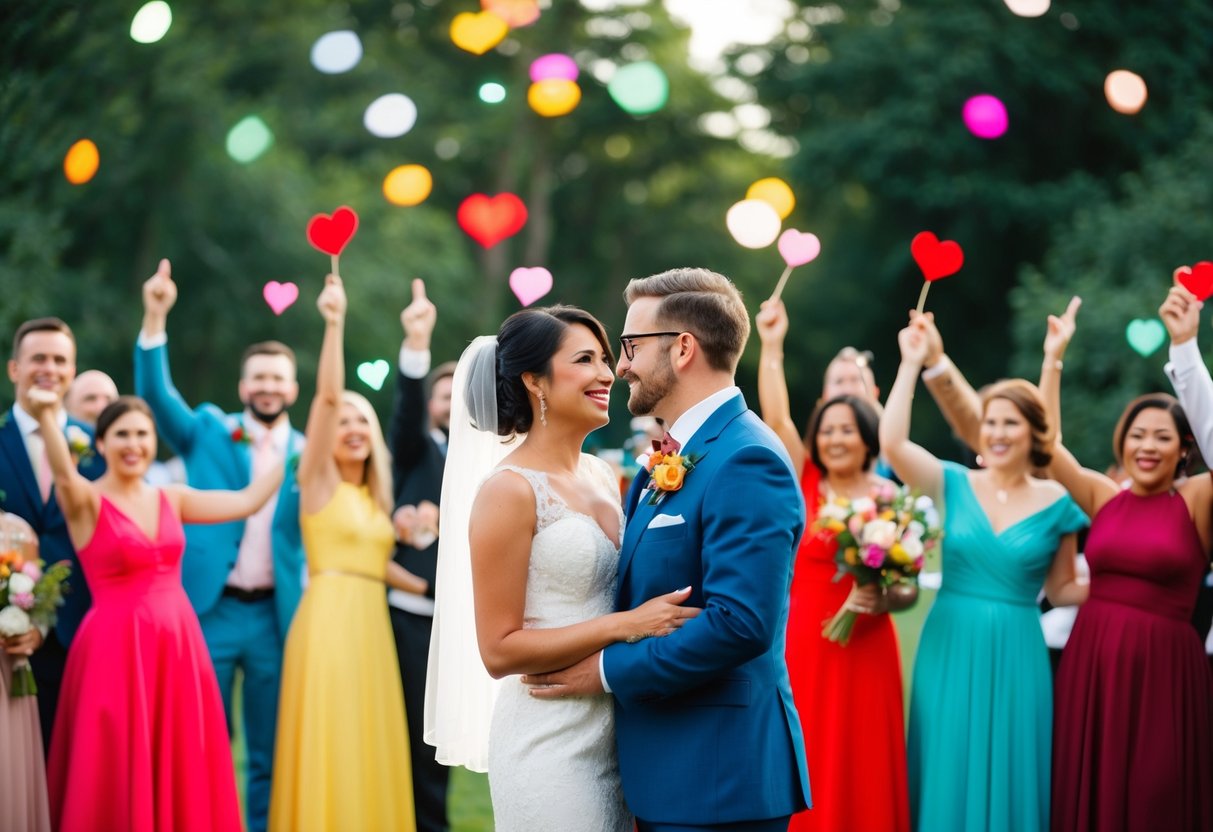 A colorful wedding scene with diverse characters celebrating love and acceptance