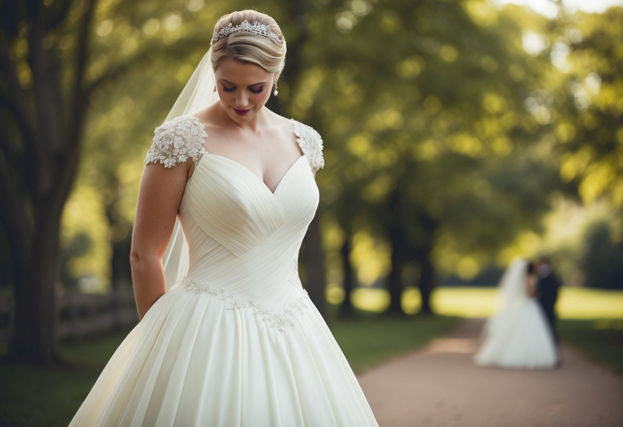An off-white wedding dress symbolizes purity and tradition. It exudes elegance and timelessness, perfect for a classic and romantic wedding theme