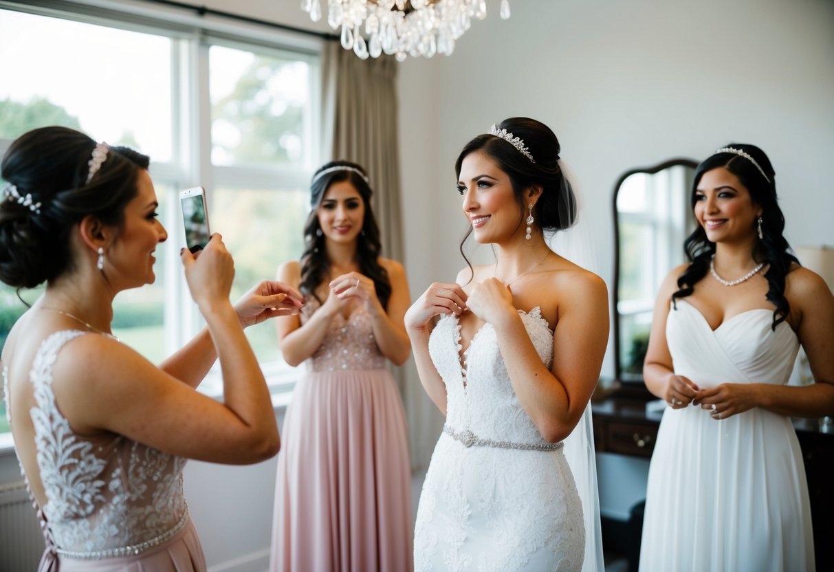 A bride tries on three dresses at a bridal appointment