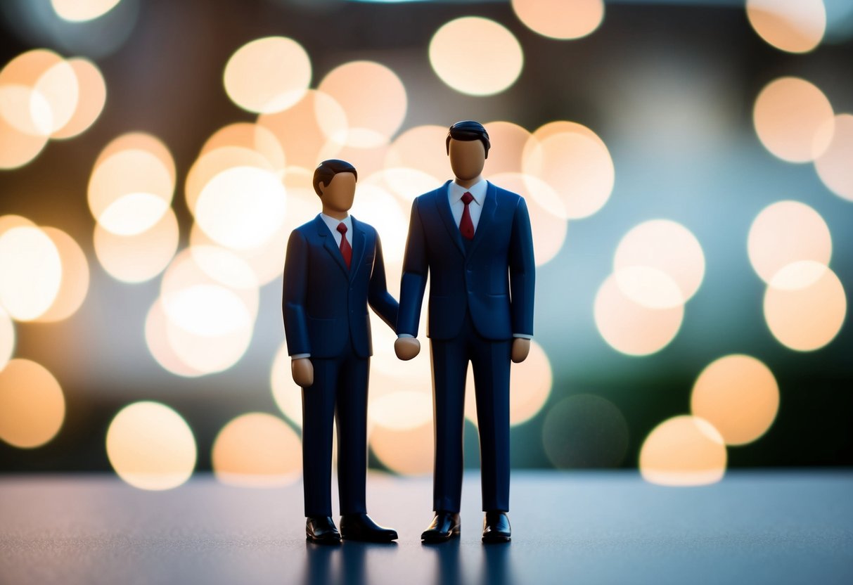 A figure stands beside the groom, symbolizing support and friendship