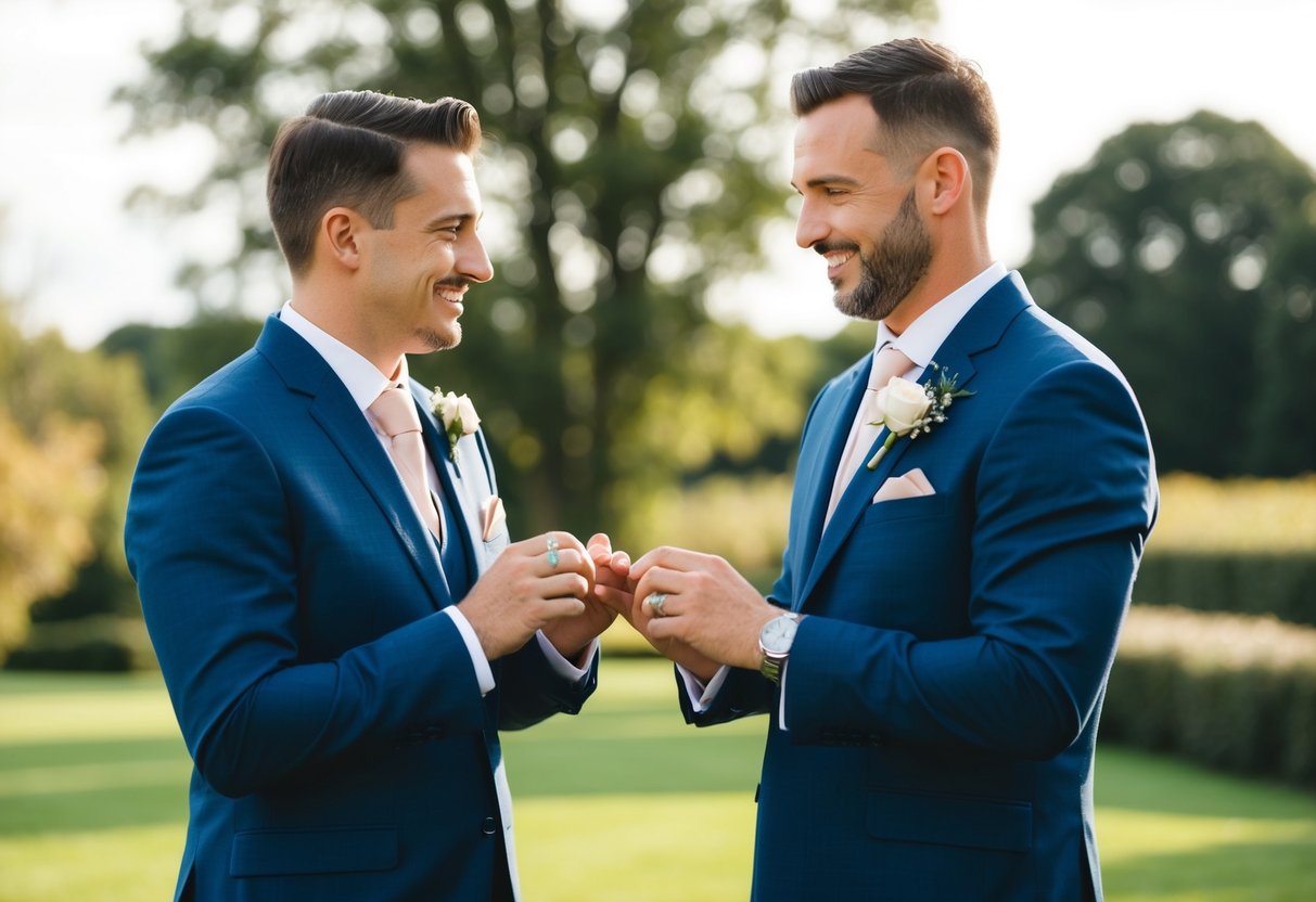 A best man standing beside the groom, holding the wedding rings