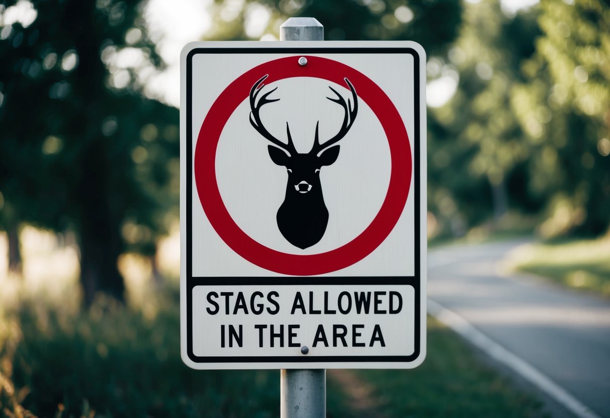 A sign showing a crossed-out image of a stag with a red circle around it, indicating that stags are not allowed in the area
