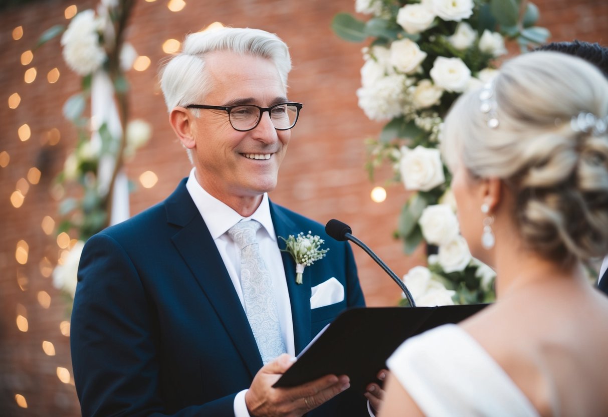 A celebrant officiates a wedding ceremony