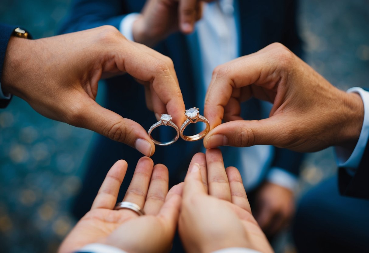 Two rings being exchanged between two individuals