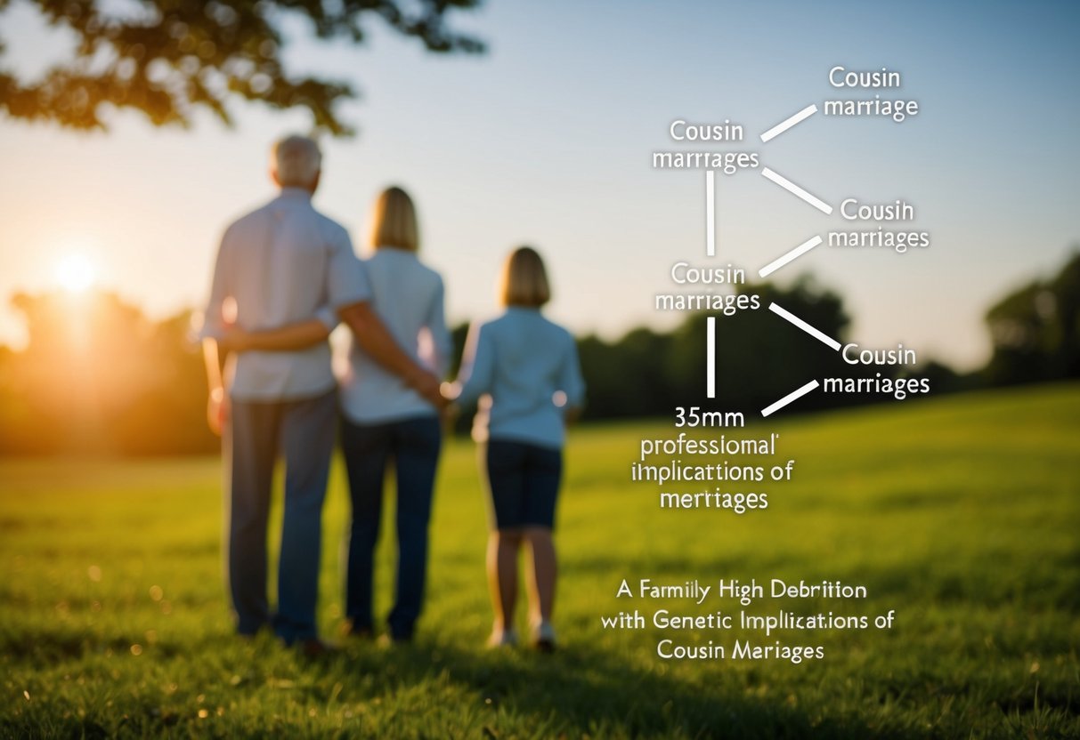 A family tree with interconnected branches, highlighting the genetic implications of cousin marriages
