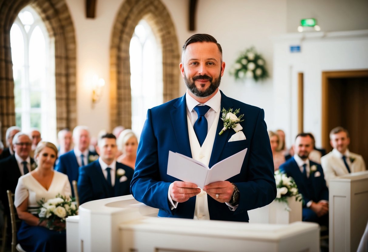 A celebrant conducts a wedding ceremony in a UK venue