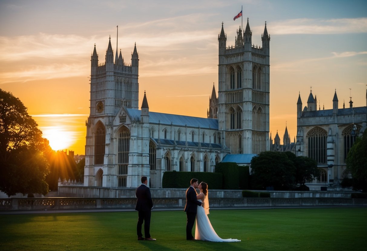 The sun sets over Westminster Abbey as the choir sings during Evensong, creating a peaceful and romantic atmosphere for a date in London