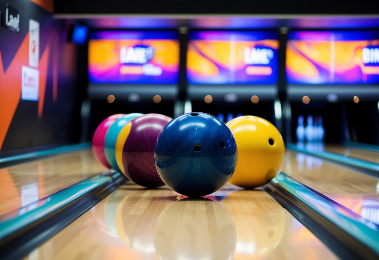 A group of colorful bowling balls roll down the sleek lanes at Lane7 in Birmingham, creating a vibrant and lively atmosphere