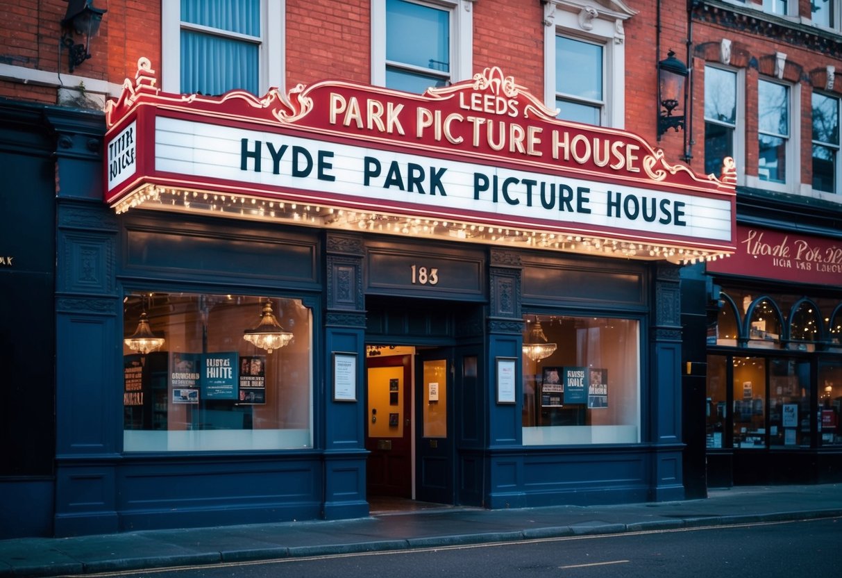The historic Hyde Park Picture House, with its iconic red-brick facade and marquee, welcomes film enthusiasts for an indie movie screening in Leeds