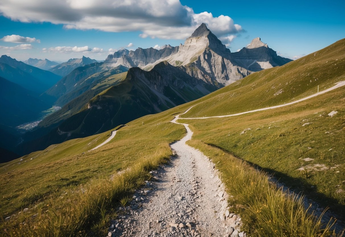 A winding mountain trail leads to a panoramic view of Rigi Kulm