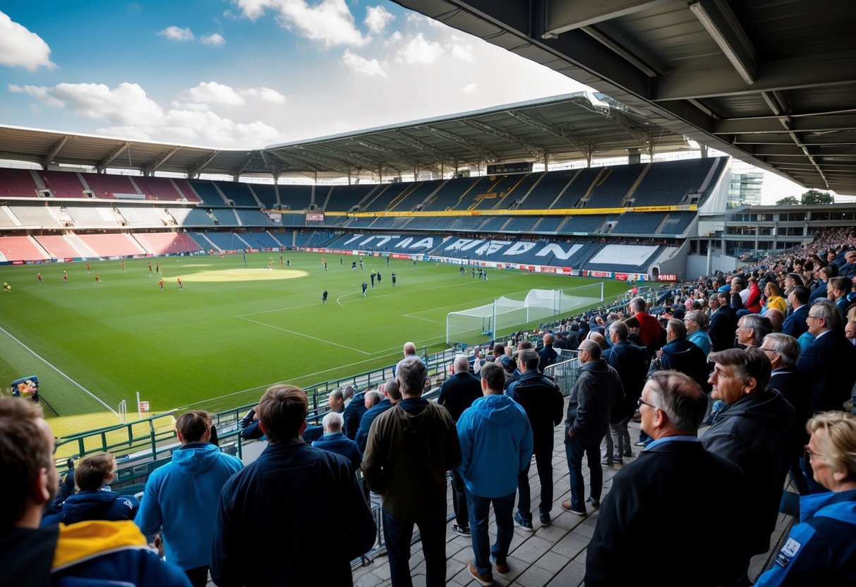 The Tivoli Stadium in Aachen bustles with activity as fans tour the grounds, taking in the history and excitement of the iconic sports venue