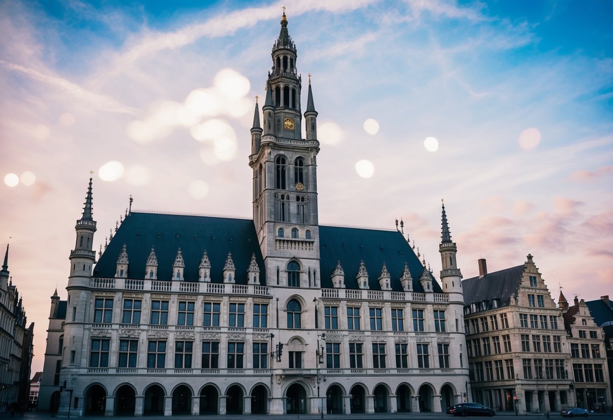 The grand City Hall and Belfry stand tall against the city skyline, their intricate architecture and historic charm creating a romantic backdrop for a date in Aalst