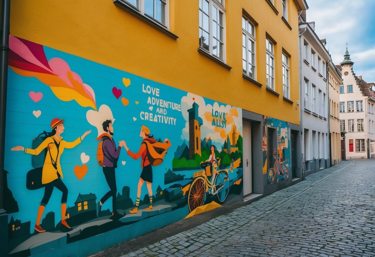 Vibrant murals line the walls of Aalst's cobblestone streets, depicting scenes of love, adventure, and creativity