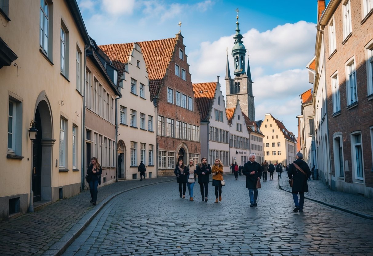 The cobblestone streets of Aalst wind past medieval buildings and historic landmarks, with tourists following a guide pointing out the city's rich history