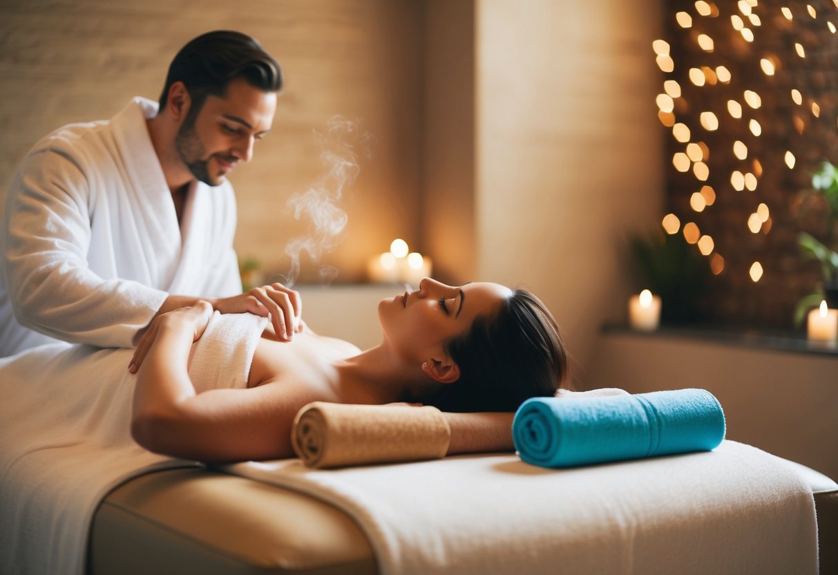 A serene spa retreat with a couple's massage, hot tub, and aromatherapy