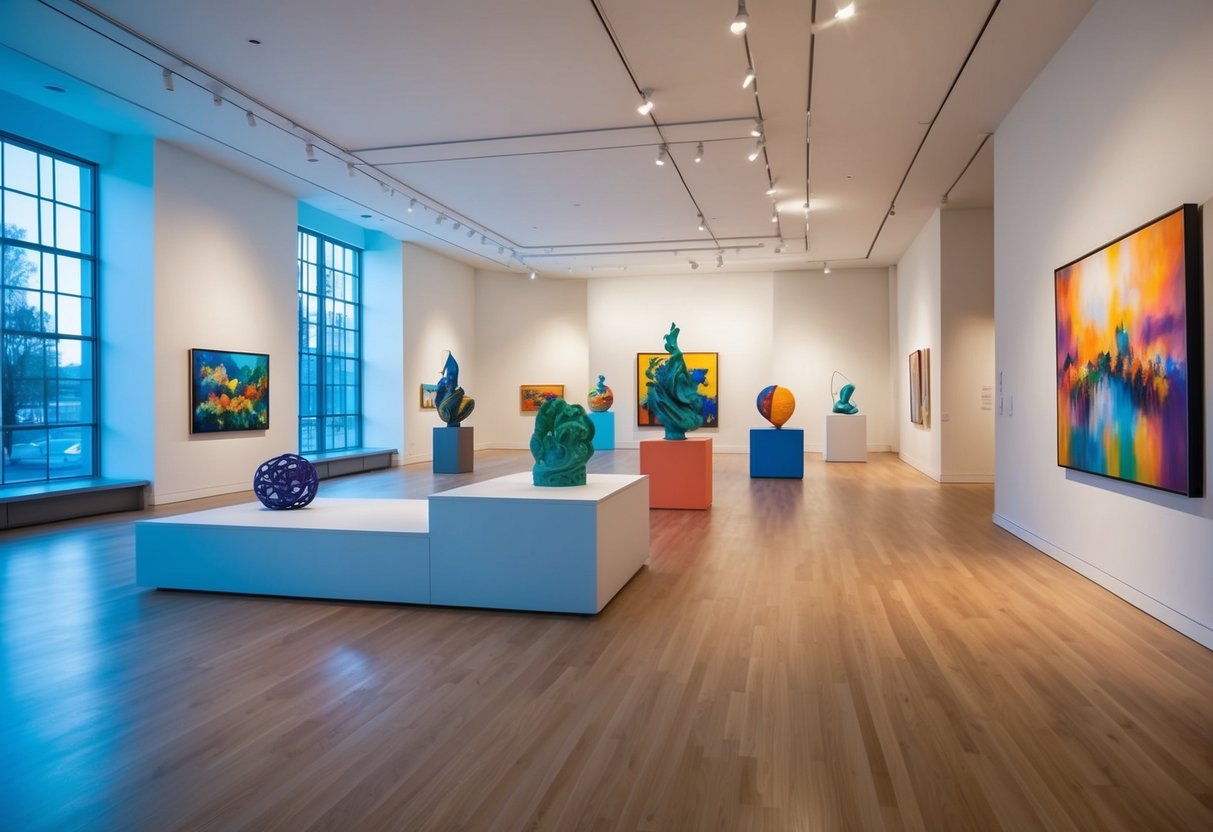 Vibrant paintings and sculptures fill the spacious gallery at The Center for Contemporary Arts, bathed in soft, natural light filtering through large windows