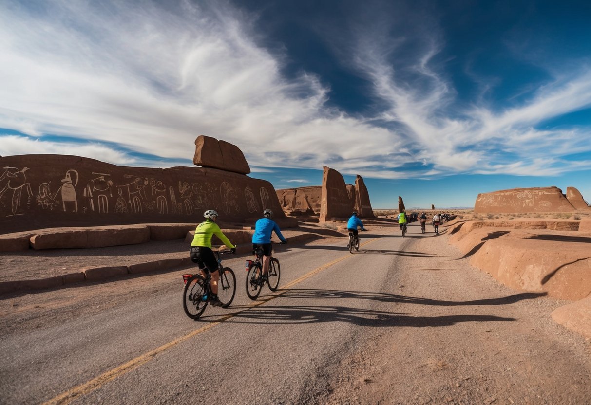 Biking through ancient petroglyphs at Petroglyph National Monument in Albuquerque, NM