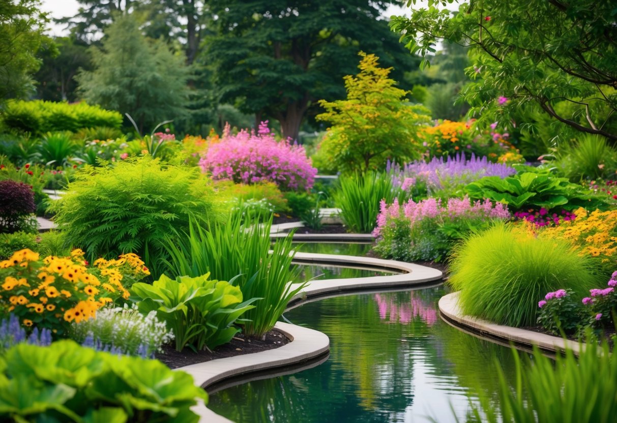 Lush greenery and colorful blooms fill the serene Botanic Gardens, with winding pathways and tranquil ponds creating a peaceful atmosphere