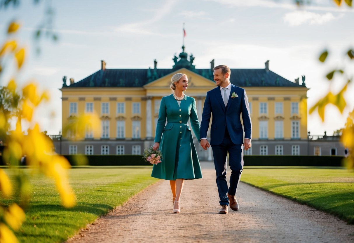 A couple strolling through the gardens of Charlottenburg Palace, with the grand facade in the background