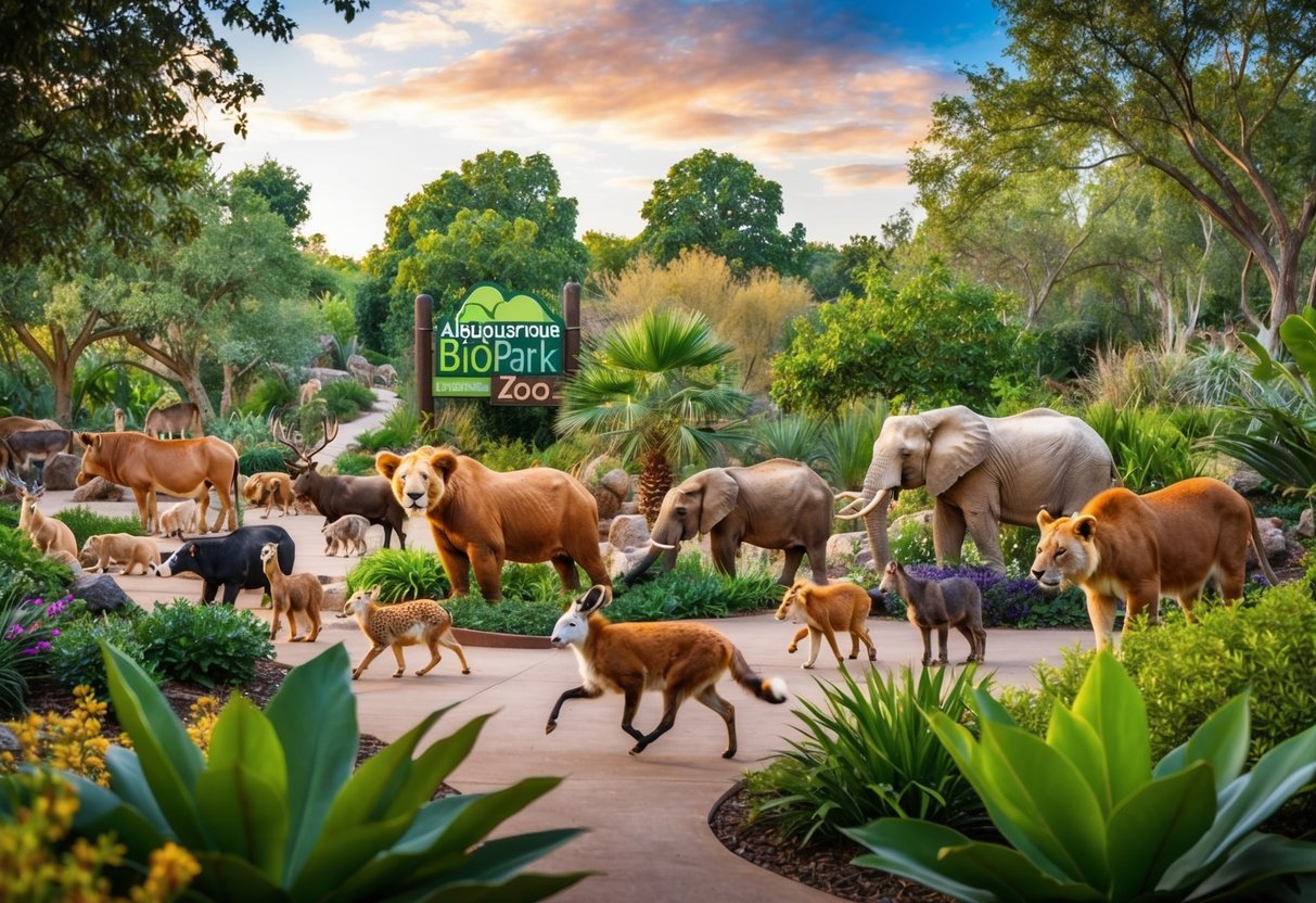 A vibrant array of animals roam within lush, natural habitats at the Albuquerque BioPark Zoo