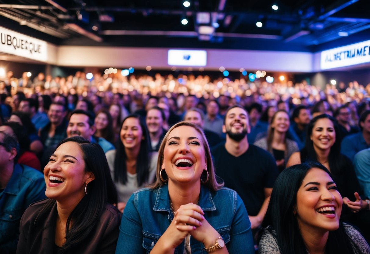 A lively crowd fills The Box Performance Space, laughing and enjoying a night of entertainment in Albuquerque