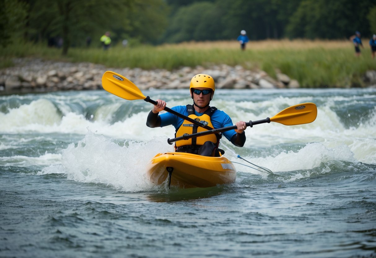 A kayaker navigates through the rushing white water at the Cardiff International White Water center