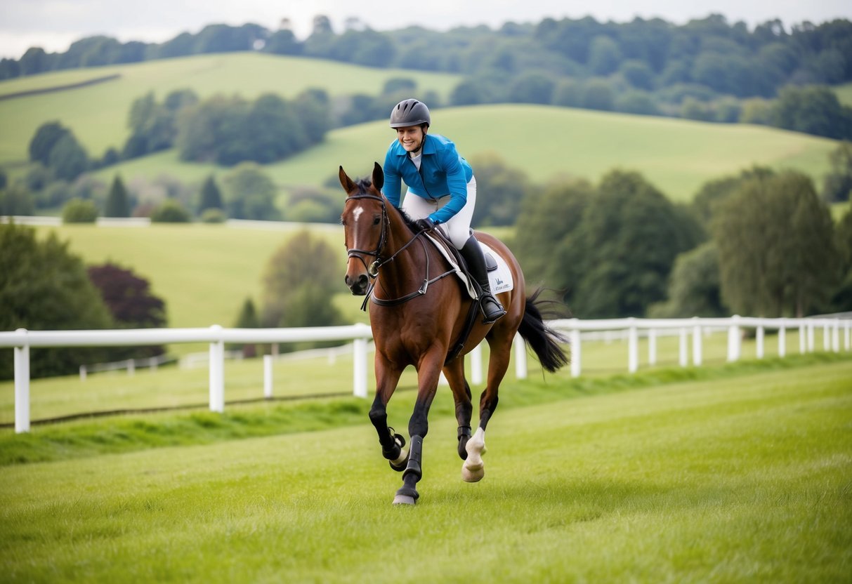 A rider galloping through the lush green hills at Templewood Horse Riding Centre