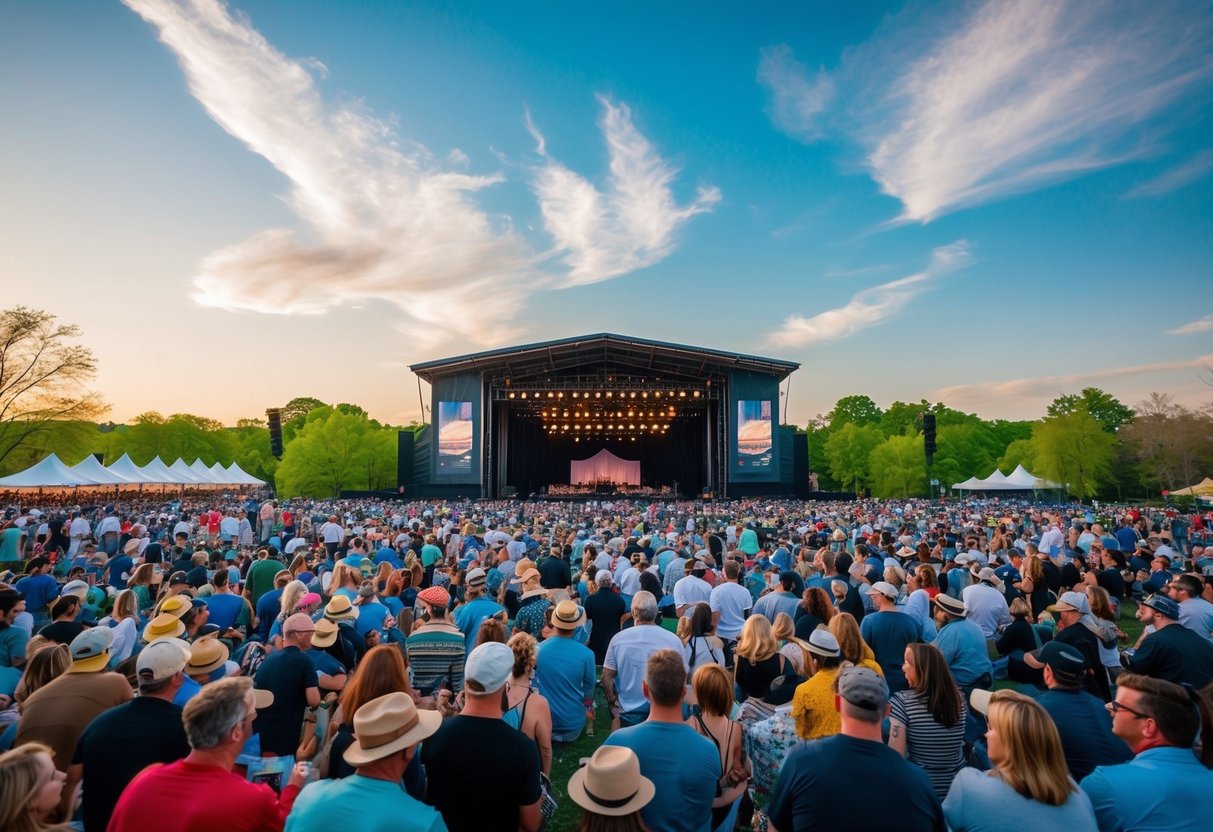 Crowds gather under the open sky at Blossom Music Center, surrounded by lush greenery and the sounds of a live concert